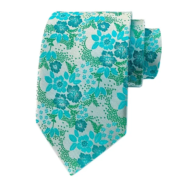 Unique men's tie with polka dots-Classy Men Teal Floral Silk Tie