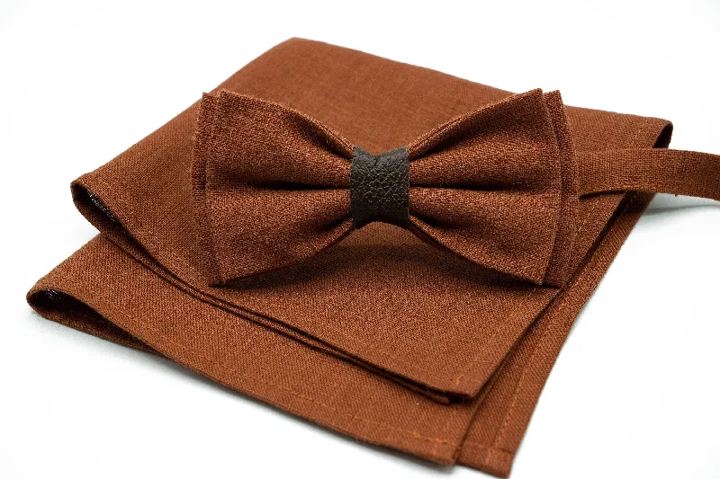 Men's tie with fine fabric for corporate events-Terracotta Linen Bow Tie - Handmade and Customizable for Men and Boys - Ideal Groomsmen's Gift - Perfect for Weddings