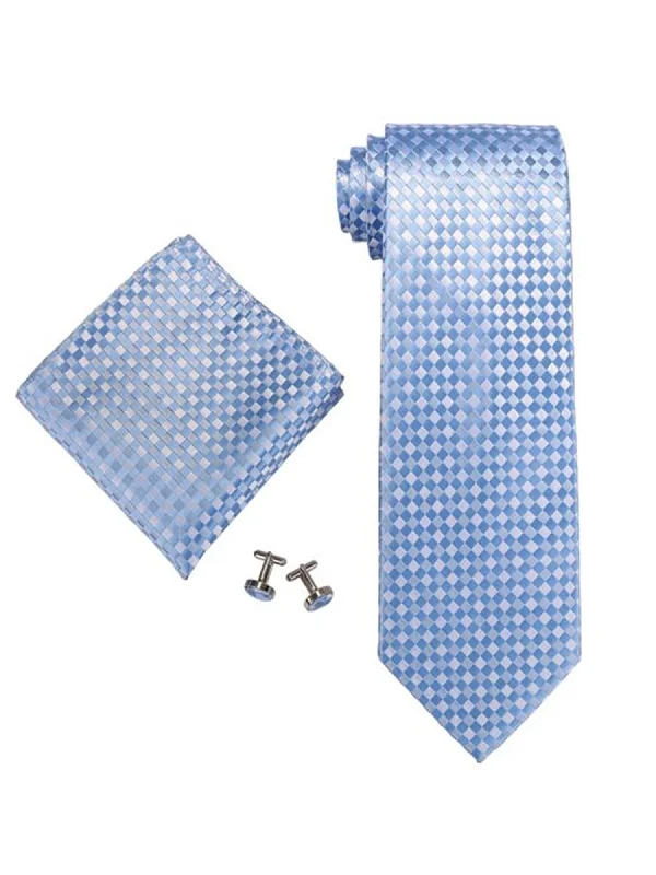 Unique men's tie with creative patterns-TheDapperTie 192S Checker Blue And White Men's Silk tie Set