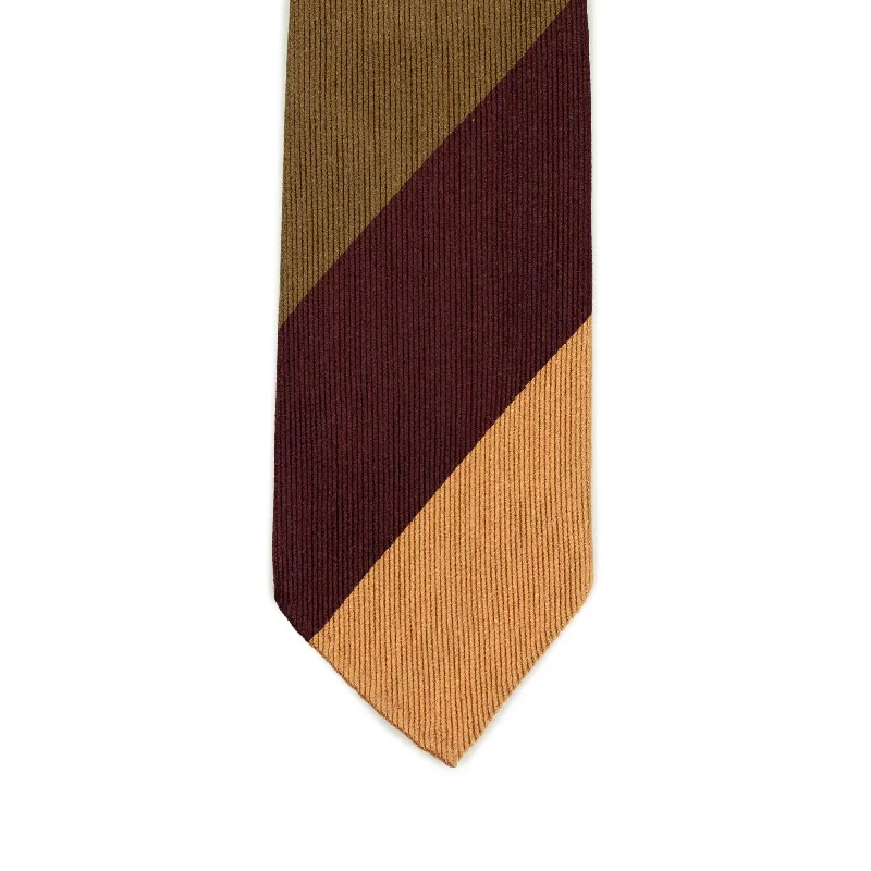 Men's tie for smart office look-Tobacco, peach and wine block stripe silk twill tie