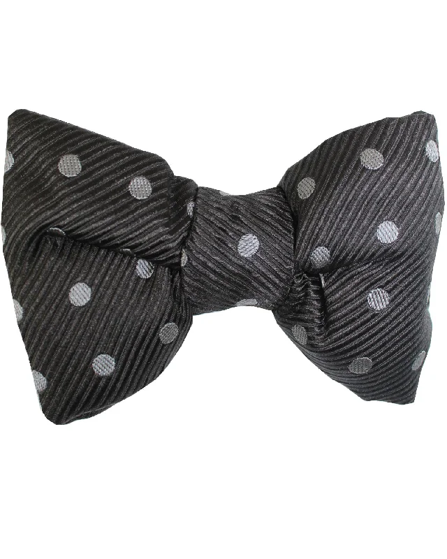 Designer men's tie for upscale meetings-Tom Ford Silk Bow Tie Black Gray Grosgrain Polka Dots