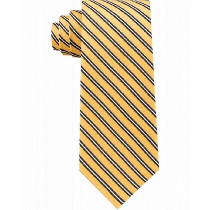 Men's tie for summer weddings-Tommy Hilfiger Men's Tricolor Stripe Silk Tie Yellow Size Regular - One Size