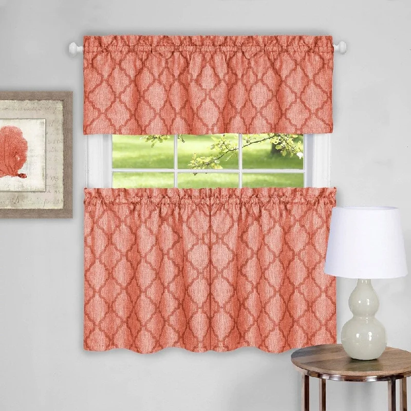 Men's tie with luxurious satin finish-Trellis Pattern Tier and Valance Curtain Set- 24" Orange - 24 inch - 24 inch