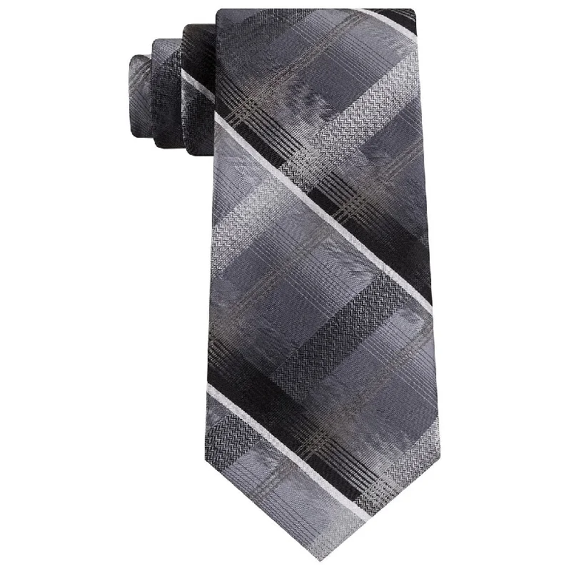 Designer men's tie with polka dots-Van Heusen Men's Dean Classic Plaid Tie Black Size Regular