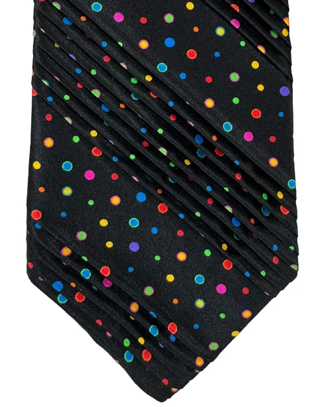 Men's tie with houndstooth pattern-Vitaliano Pancaldi PLEATED SILK Tie Black Multi Colored Mini Dots