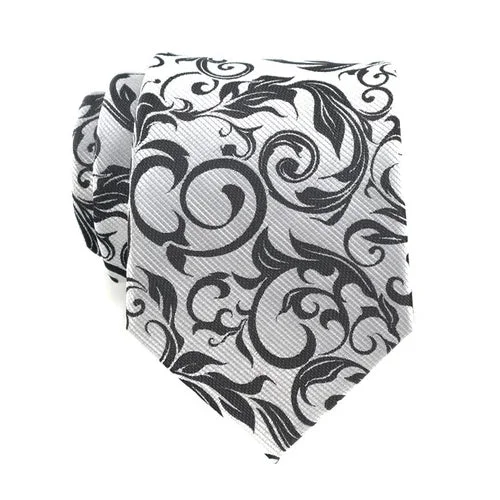 Men's tie for formal office wear-Classy Men White Black Floral Silk Tie