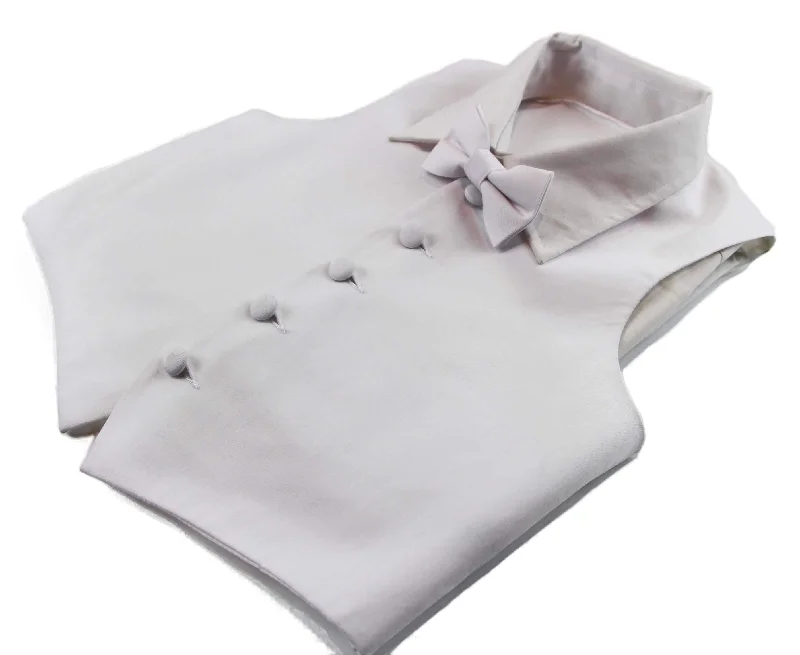 Men's tie for high-end business events-White Boys Junior Cotton Vest Adjustable Waistcoast & Matching Bow Tie Set