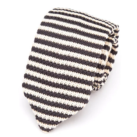 Men's tie with artistic print-Classy Men White Brown Knitted Tie