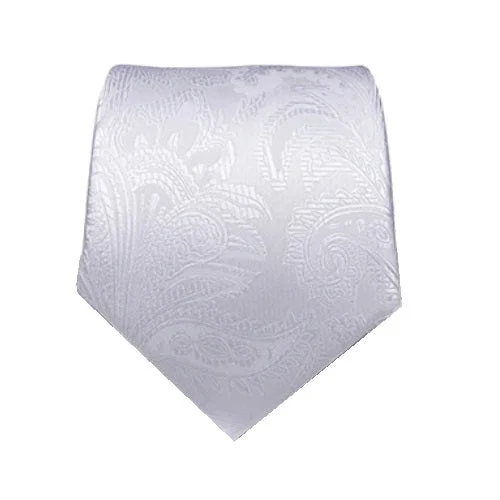 Designer men's tie with stripes-Classy Men White Floral Silk Tie