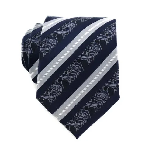 Stylish men's tie with bold textures-Classy Men White Navy Striped Pattern  Silk Tie