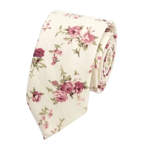 Trendy men's tie for weddings-Classy Men White Pink Floral Skinny Cotton Tie