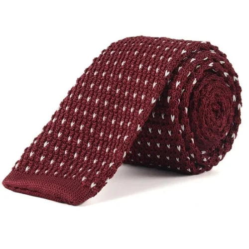 Best men's tie with solid colors for interviews-Classy Men Wine Red Dotted Square Knit Tie