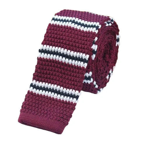 Trendy men's tie for weddings-Classy Men Wine Red Striped Square Knit Tie