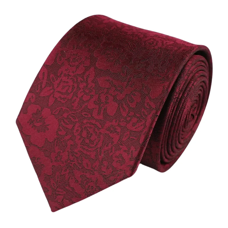 Stylish men's tie with geometric pattern-Wine Silk Tonal Floral Tie