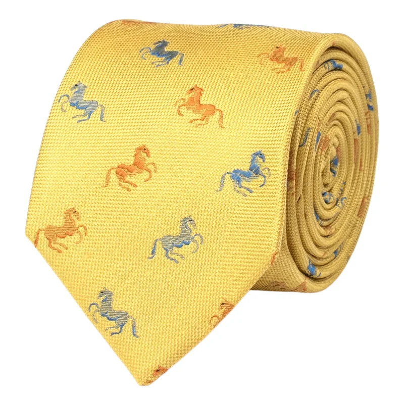 Classic men's tie for upscale dinner parties-Yellow Galloping Horse Tie