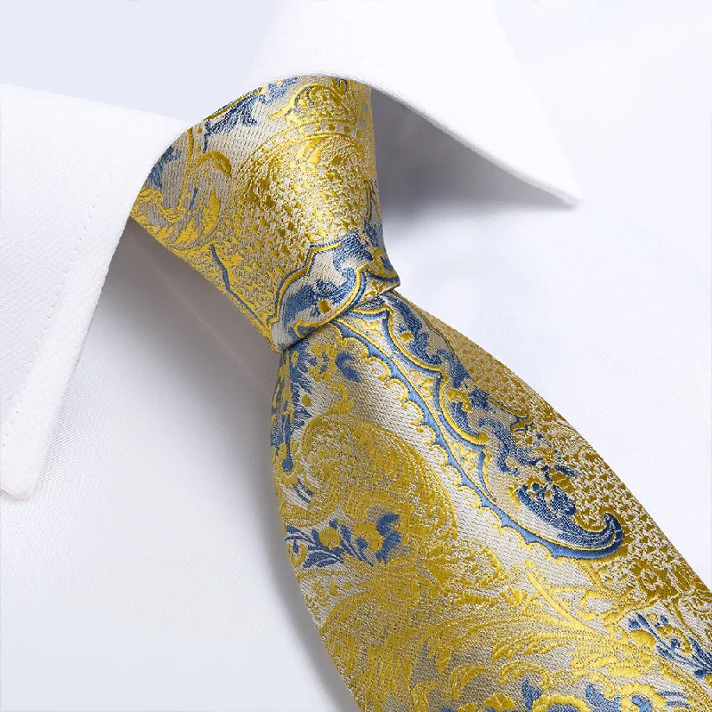 Men's tie for smart office look-Yellow Light Blue Floral Tie