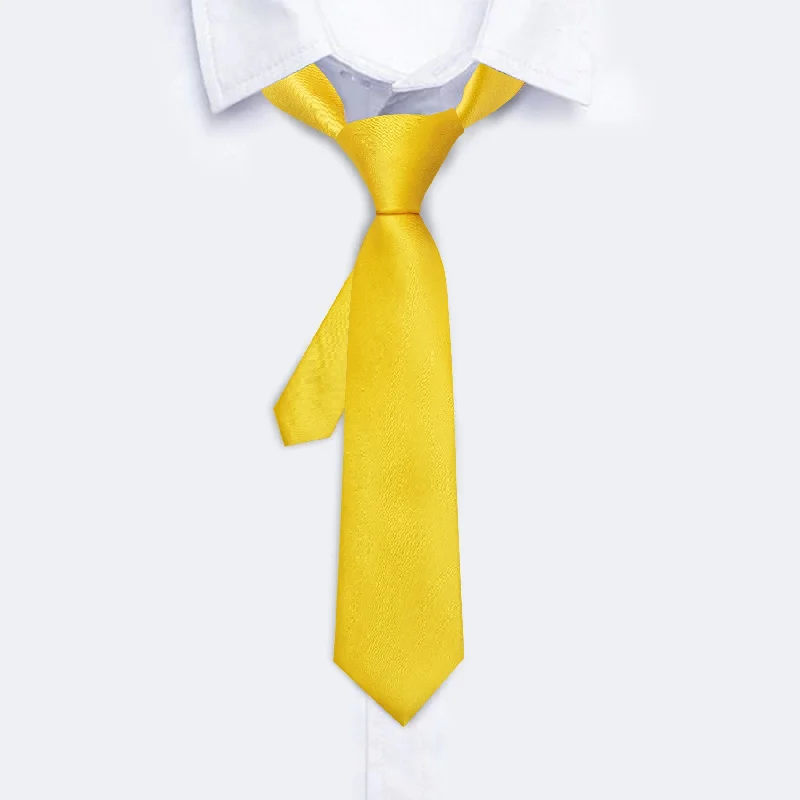 Classic tie with a modern twist-Barry Wang Boys Necktie Yellow Solid Tie Pocket Square Set For Kids