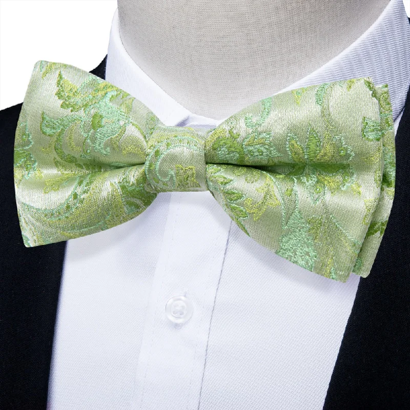 Best tie for business casual looks-YourTies Bowtie for Men Laurel Green Floral Bowtie Pre-tied Bowtie Wedding