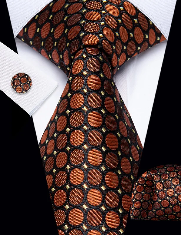 Best men's tie for holiday season events-YourTies Burnt Orange Men's Tie Geometric Necktie Hanky Cufflinks Set