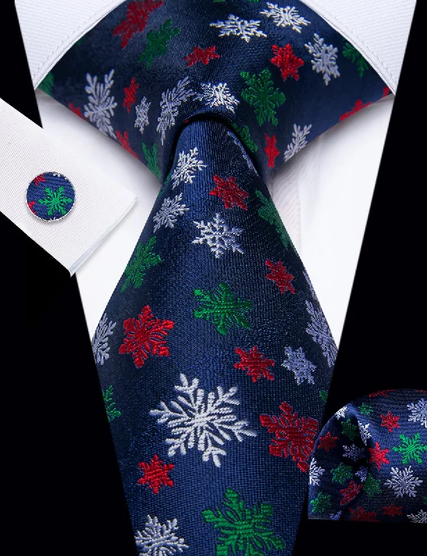 Men's tie with vibrant colors-YourTies Dark Blue Christmas Snowflake Men's Necktie Pocket Square Cufflinks Set