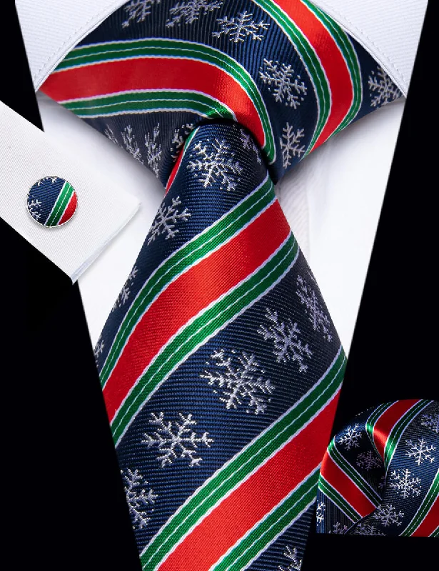 Men's tie for a cocktail party-YourTies Dark Blue Red Green Striped Christmas Men's Necktie Set