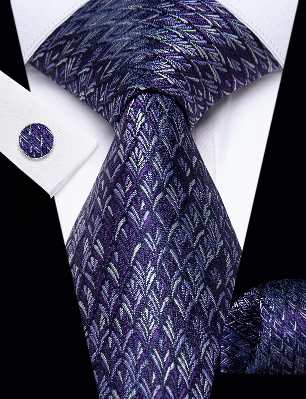 Men's tie for business dinner events-YourTies Dark Purple Tie Lavender Purple Novelty Men's Wedding Tie Set