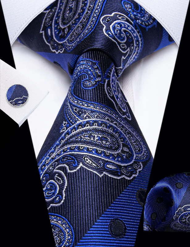 Best tie for a formal family event-YourTies Dark Royal Blue Wedding TIe Polka Dot Tie Hanky Cufflinks Set