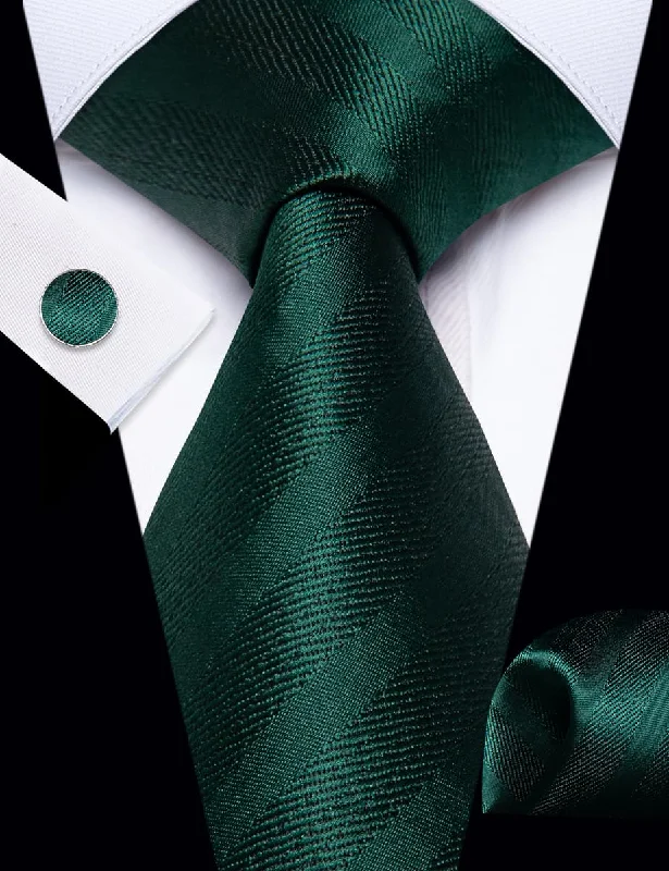 Best tie for men's corporate events-YourTies Jungle Green Tie Jacquard Striped Necktie Hanky Cufflinks Set