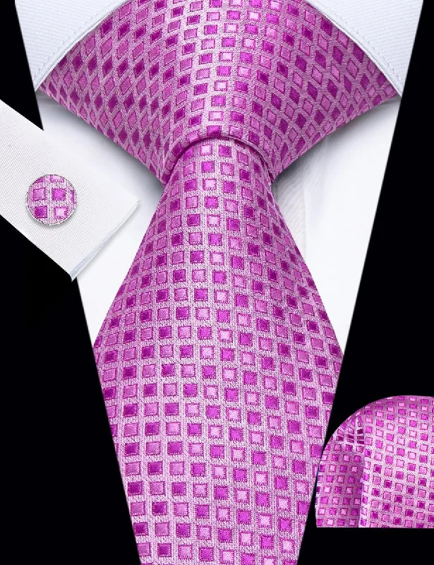 Elegant men's tie for office meetings-YourTies Light Purple Plaid Pattern Silk Mens Necktie Set