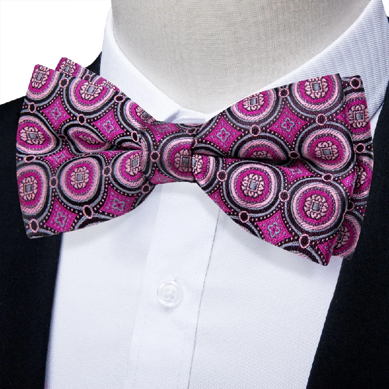 Men's tie for outdoor weddings-YourTies Mens Bowtie Deep Pink Geometry Silk Bowtie Pre-tied Bowtie