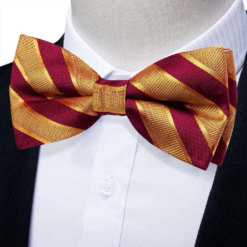 Trendy men's tie for weddings-YourTies Men's Bowtie Golden Red Striped Pre-tied Bowtie