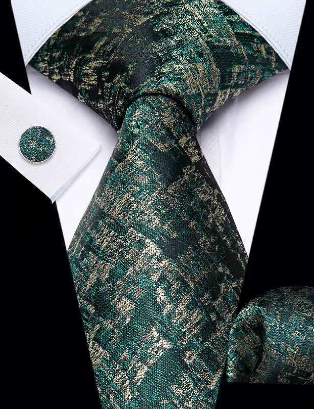 Luxury men's tie with fine fabric-YourTies Necktie Teal Green Beige Novelty Mens Tie Hanky Cufflinks Set