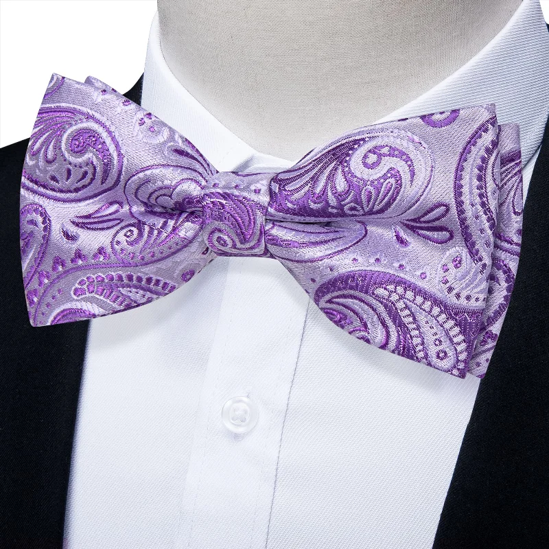 Men's tie with abstract patterns for work-YourTies Orchid Purple Paisley Silk Mens Pre-tied Bowtie