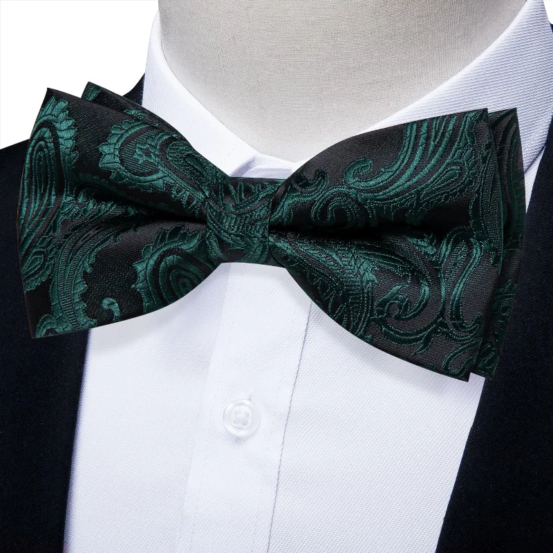 Classic men's tie for upscale dinner parties-YourTies Phthalo Green Paisley Silk Mens Pre-tied Bowtie