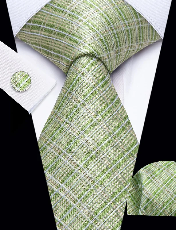 Men's striped silk tie-YourTies Sage Green Striped Silk Mens Dress Necktie Set