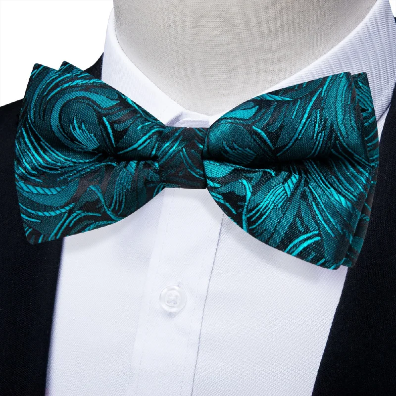 Unique men's tie for luxury events-YourTies Teal Bowtie for Men Blue Green Jacquard Formal Pre-tied Bowtie