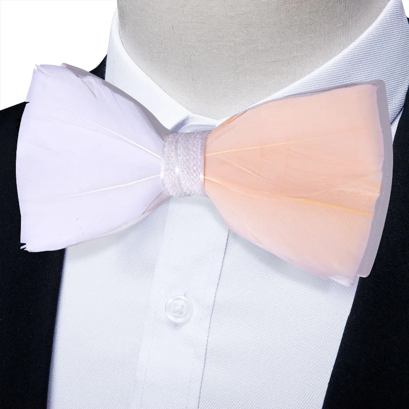 Classic tie with a modern twist-YourTies White Pink Novelty Pattern Mens Pre-tied Bowtie Feather Bow Ties