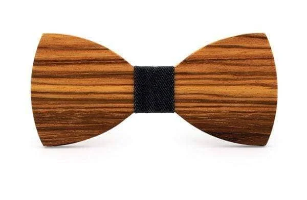 Men's tie with modern diagonal stripes-Zebra Wood Denim Adult Bow Tie