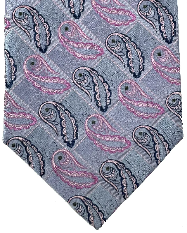 Men's tie for business dinner events-Zilli Sevenfold Tie Blue Pink Paisley - Wide Necktie