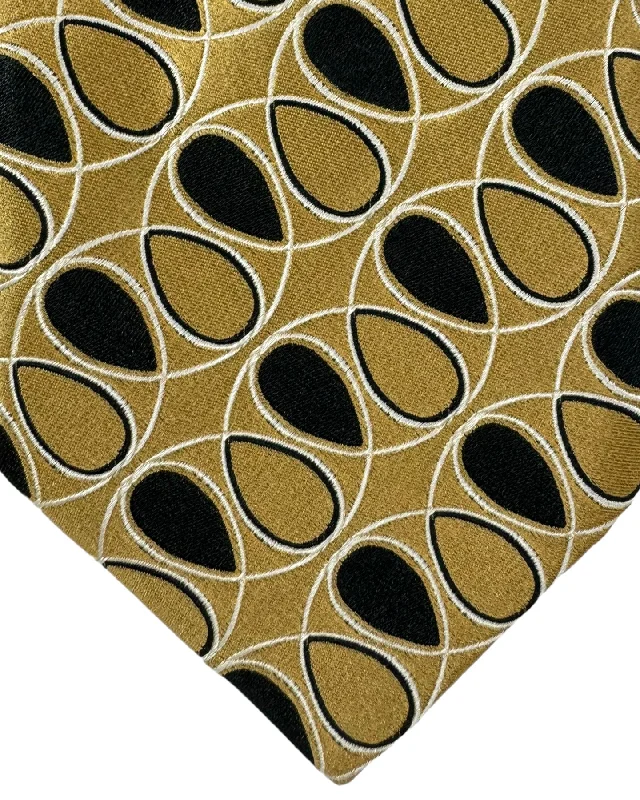 Men's tie with artistic geometric design-Zilli Silk Tie Beige Black Geometric - Wide Necktie