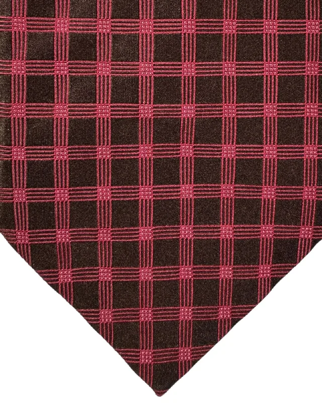 Men's tie with vibrant floral print-Zilli Silk Tie Dark Red Pink Check - Wide Necktie