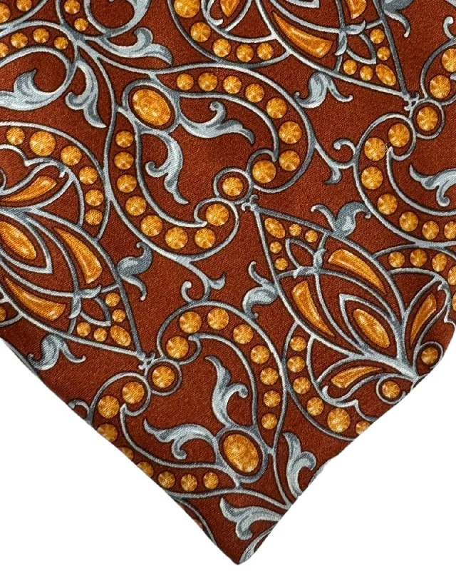 Men's slim tie with subtle texture-Zilli Tie Brown Gray Orange Ornamental - Wide Necktie