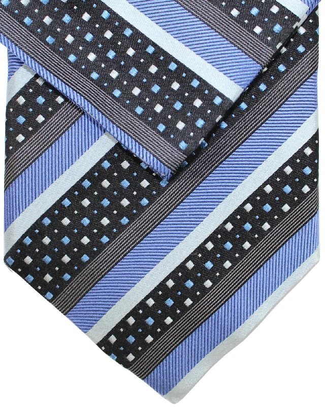 Men's tie with houndstooth pattern-Zilli Tie & Matching Pocket Square Set Dark Blue Black Gray Stripes SALE