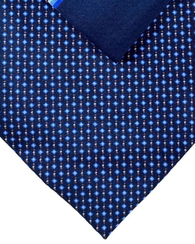 Classic navy men's tie-Zilli Tie & Matching Pocket Square Set Midnight Blue Brown Royal Blue Micro Pattern