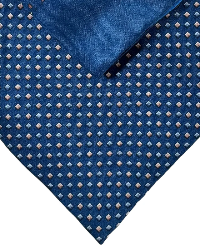 Men's tie with floral patterns-Zilli Tie & Matching Pocket Square Set Midnight Blue Mini Squares