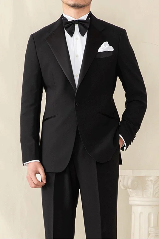 men's checkered navy suit -2 Pieces Black Peak Lapel Single Button Men's Suit For Wedding (Blazer+pants)