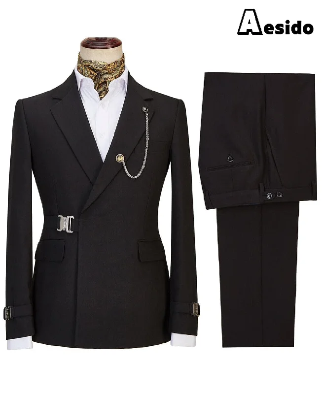 men's summer tuxedo suits -Business Men's Suit 2 Pieces Notch Lapel Flat Blazer (Blazer + Pants)