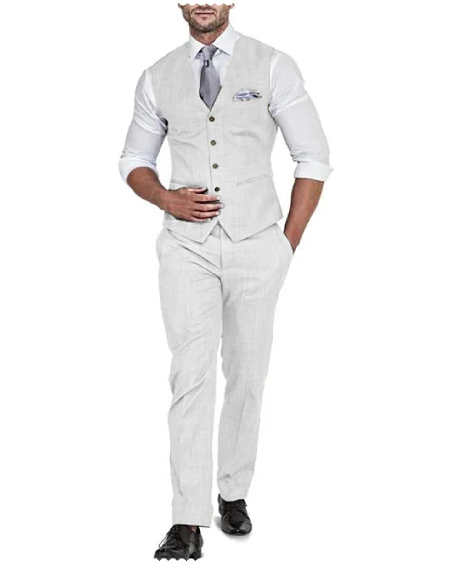 men's casual wool business suits -2 Pieces Casual Mens Suit Regular Fit Solidl Linen Blazer For Wedding (Vest + Pants)