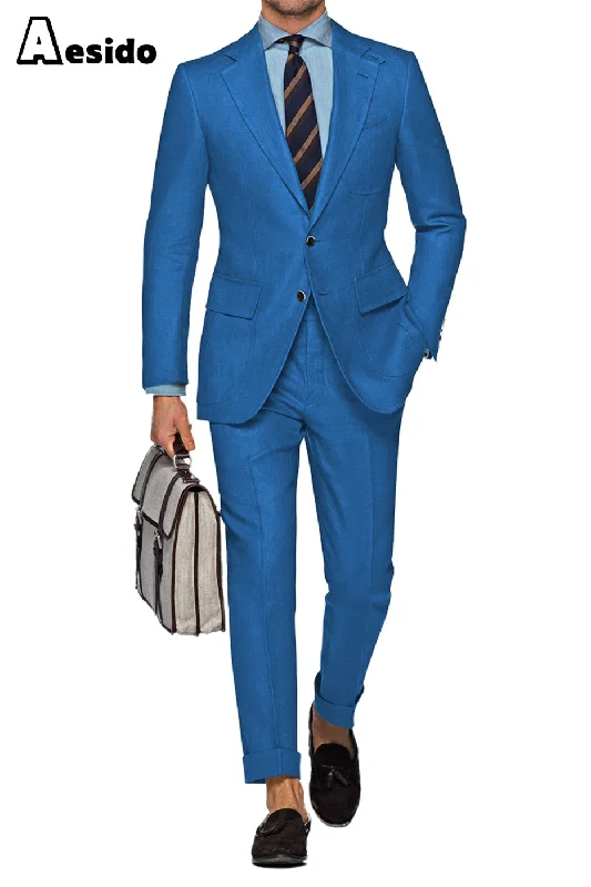 men's casual blue tuxedo for weddings -2 Pieces Fashion Double Button Notch Lapel Jacket（Blazer+Pants）