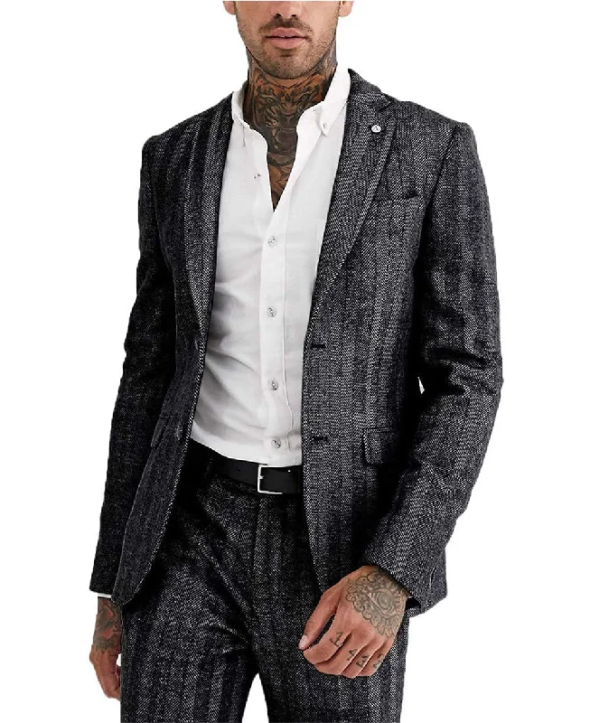 men's business suits for interviews -2 Pieces Mens Suit Herringbone Notch Lapel Blazer For Wedding (Blazer+Pants)